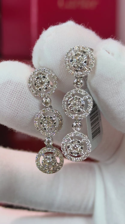 Three Halos Diamond 14k White Gold Earrings