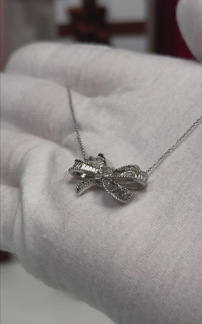 Ribbon Diamond Pendant 14k White Gold Necklace