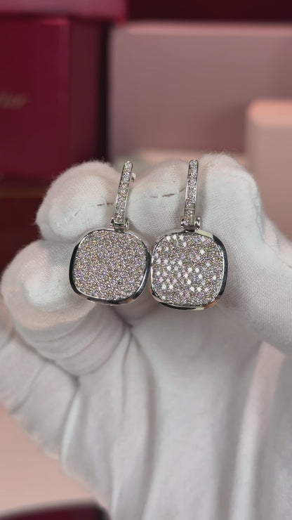 Handheld Mirror Design 14k White Gold Earrings