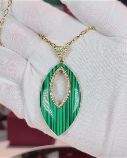 Green Malachite 14k Yellow Gold Pendant Necklace