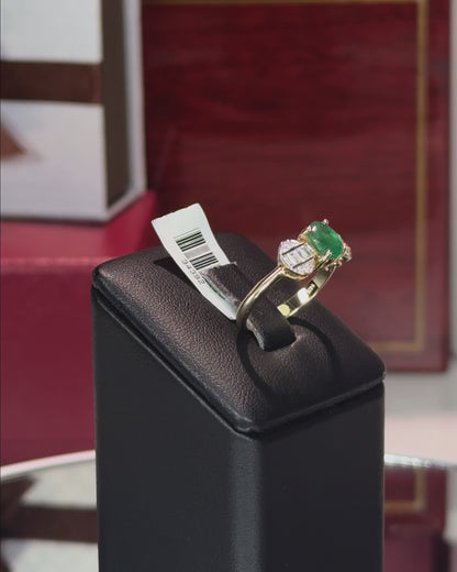 14k Yellow Gold Bowtie Design Emerald and Diamond Ring