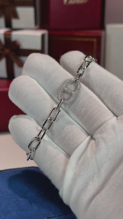 Hermes Style 14k White Gold Diamond Bracelet