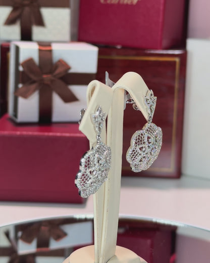 14k White Gold Flower Diamond Earrings