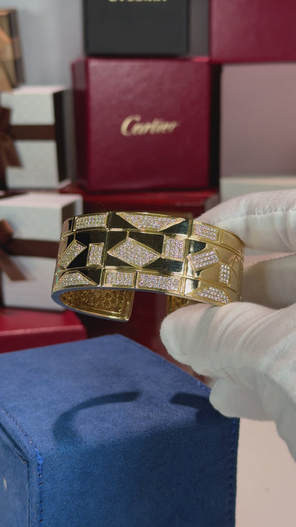 Geometric Shape Diamond and 14k Yellow Gold Bangle