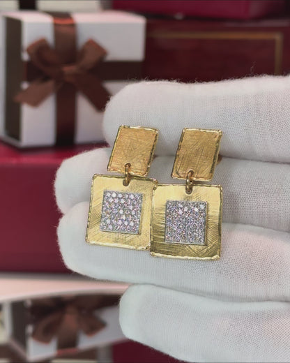 Square 14k Yellow Gold Diamond Earrings