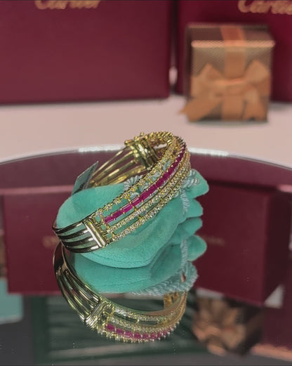 14k Yellow Gold Ruby and Diamond Layered Bangle
