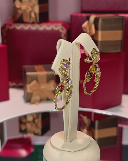 14k Yellow Gold Assorted Colorstones Circle Flower Earrings