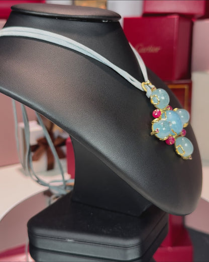 Aquamarine and Ruby 18k Yellow Gold Pendant