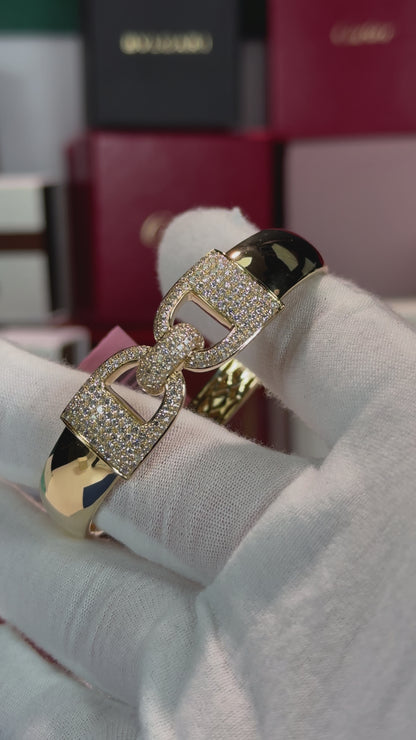 Ribbon Design 14k Yellow Gold Diamond Bangle