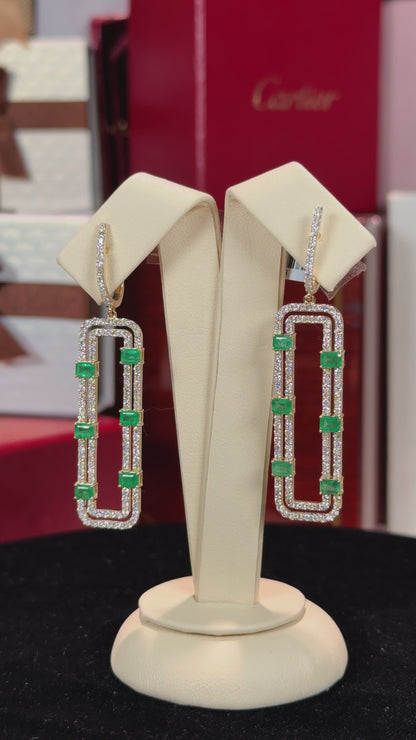 Emerald Loop 14k Yellow Gold Diamond Earrings