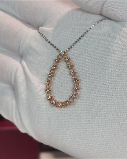 14k Rose Gold Raindrop Diamond Pendant 14k White Gold Necklace