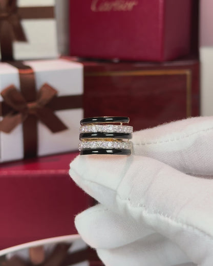 14k Yellow Gold Black Enamel Diamond Ring