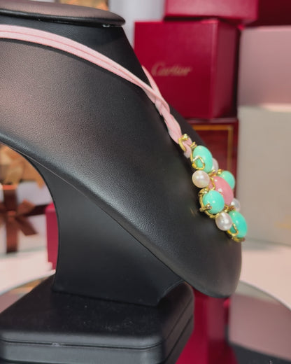 Turquoise and Pearl 18k Yellow Gold Pendant