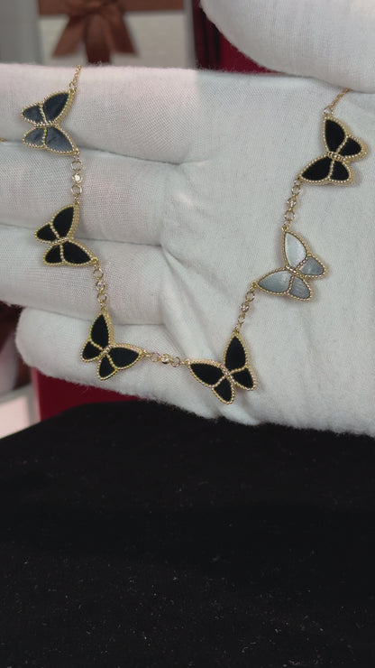 Van Cleef Inspired 14k Yellow Gold Black Onyx Butterfly Necklace