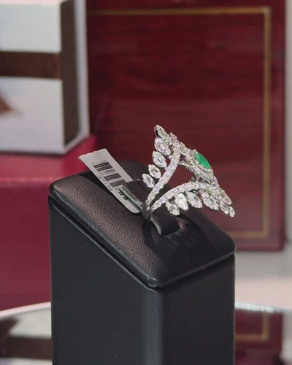 14k White Gold Marquise Emerald and Diamond Ring