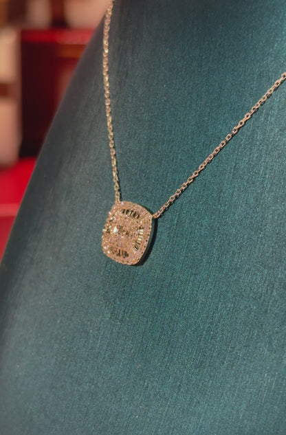Square Diamond 14k White Gold Pendant Necklace