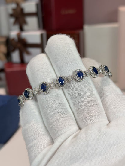 Sapphire and Diamond 14k White Gold Halo Bracelet