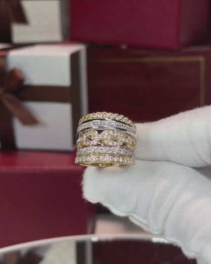 Layered Chains Design 14k Yellow Gold Diamond Ring