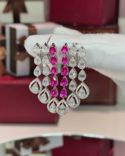 14k White Gold Raindrops Pink Sapphire and Diamond Earrings